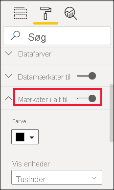 Skærmbillede, der viser skyderen Total label angivet til Til.