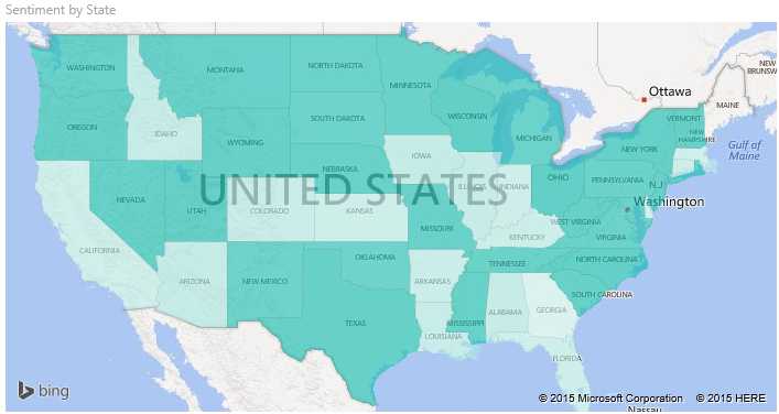 Skærmbillede af et udfyldt kort over USA.