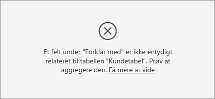 Skærmbillede af fejlmeddelelsen forkert kolonne.