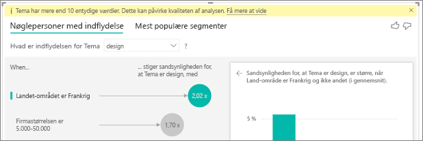 Skærmbillede, der viser mere end 10 entydige faktorer advarsel.