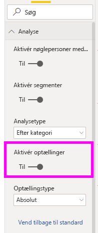 Skærmbillede af skyderen aktivér antal i ruden Format.