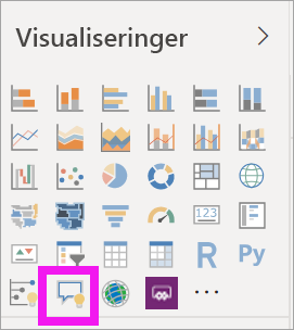 Skærmbillede, der viser, hvordan du vælger Q&A-visualiseringen i ruden Visualiseringer > Opret visualisering i Power BI.