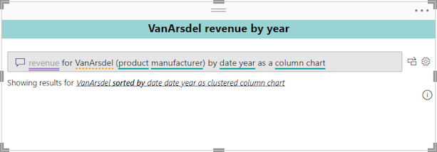 Skærmbillede, der viser den opdaterede Q&A-visualisering med tilpasset formatering i Power BI Desktop.