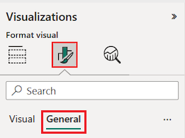 Skærmbillede, der viser, hvordan du får adgang til afsnittet Formatér generelt i ruden Visualiseringer.