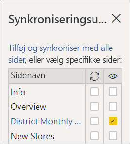 Skærmbillede af udsnittet Synkroniser månedligt salg for distrikt.