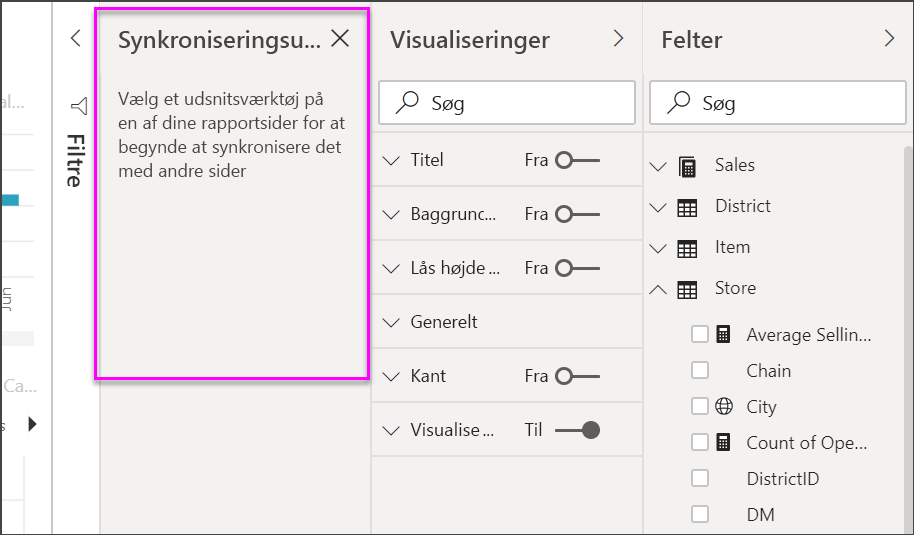 Skærmbillede af ruden Synkroniser udsnit.