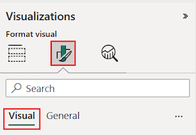 Skærmbillede, der viser, hvordan du får adgang til sektionen Formatér visualisering i ruden Visualiseringer.