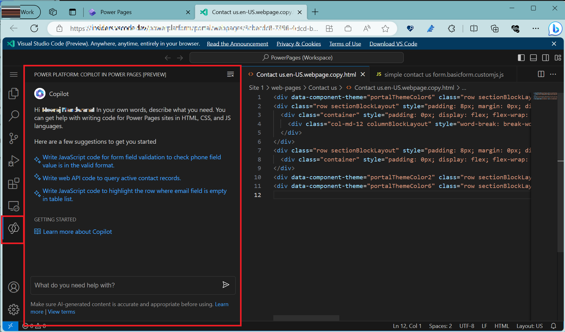 Et skærmbillede af Visual Studio Code til internettet.