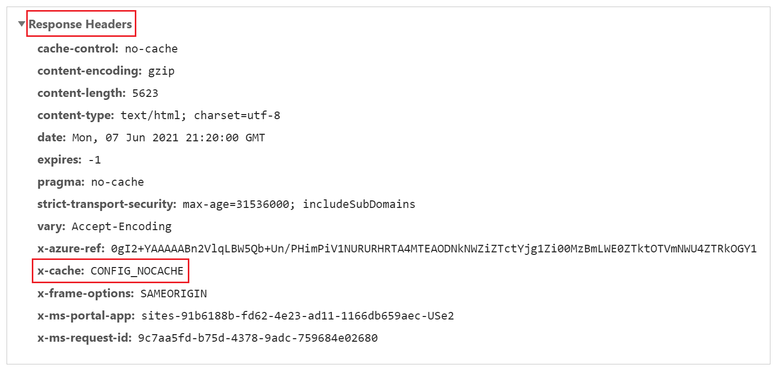 Responsheader, kaldet x-cache, med værdien CONFIG_NOCACHE for en side.