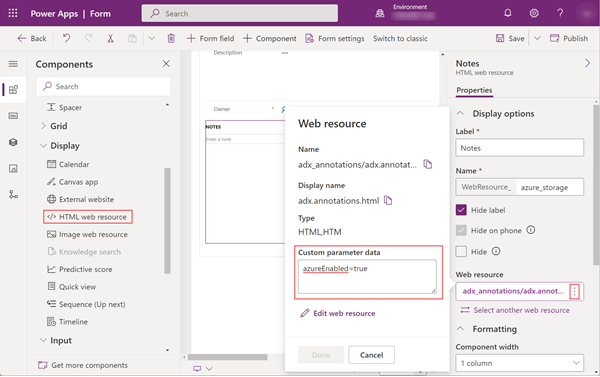 Formulardesigner for at tilføje en webressource.