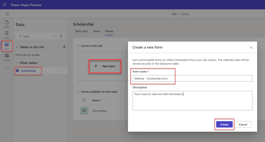 Opret en ny Dataverse-formular.