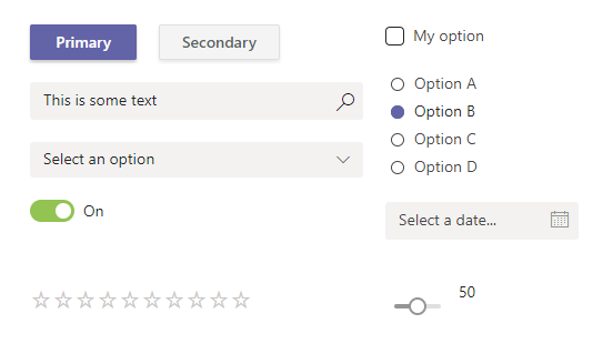 Kontrolelementer udformet efter Microsoft Teams-temaet