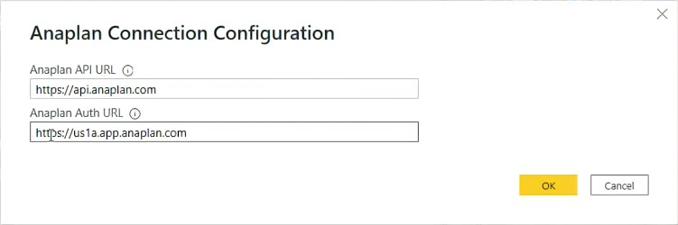 Dialogboks til konfiguration af Anaplan Forbind ion.