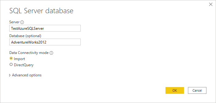 Angiv Forbindelse til Azure Synapse Analytics (SQL DW).