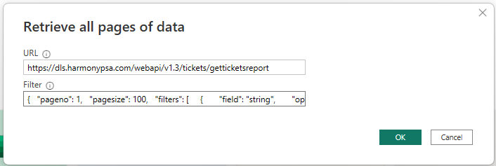 Skærmbillede, der viser Hent alle sider med data til CloudBluePSA.