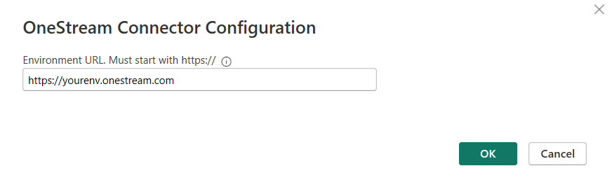 Skærmbillede af dialogboksen til konfiguration af connector, hvor den miljømæssige URL-adresse er angivet.