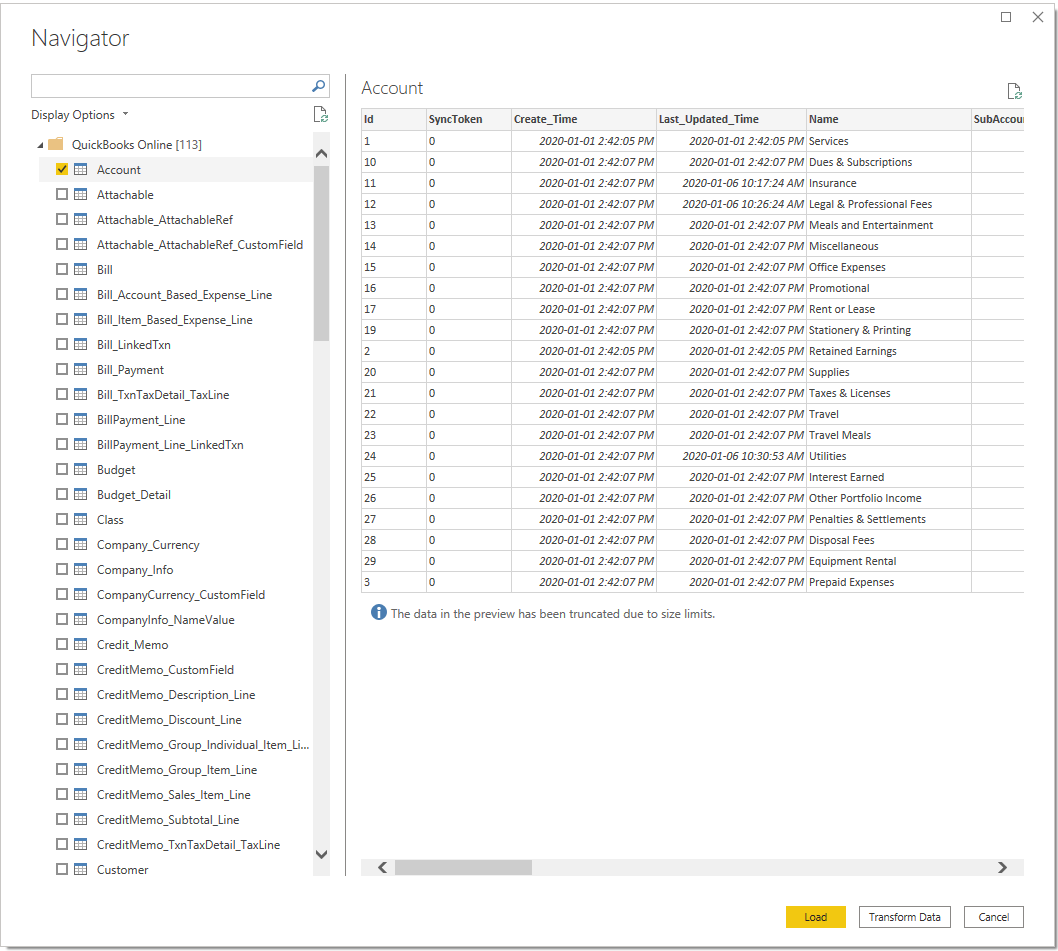 Vælg QuickBooks-tabeller.