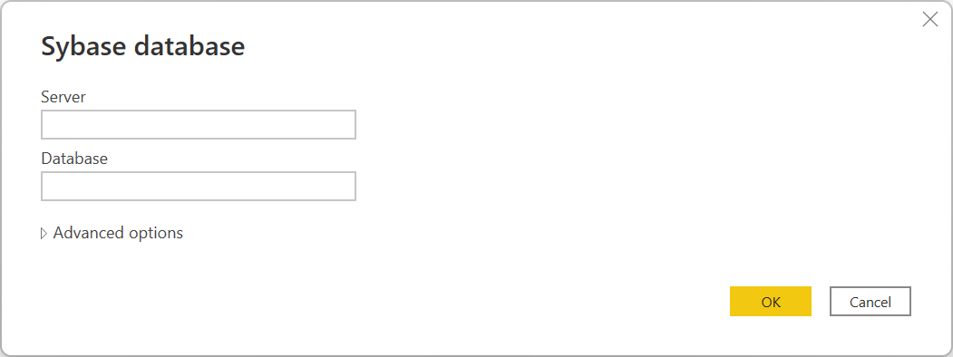 Angiv Sybase-databaseforbindelsen.