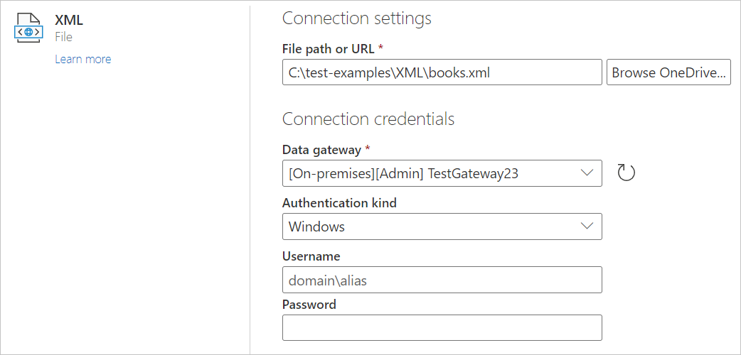 Valg af XML-fil fra en onlinetjeneste.