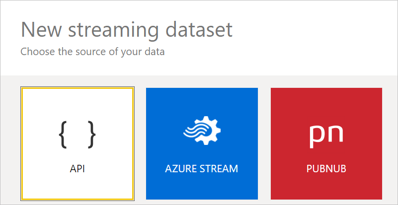 Billede af dialogboksen for det nye streamingdatasæt med API-feltet.