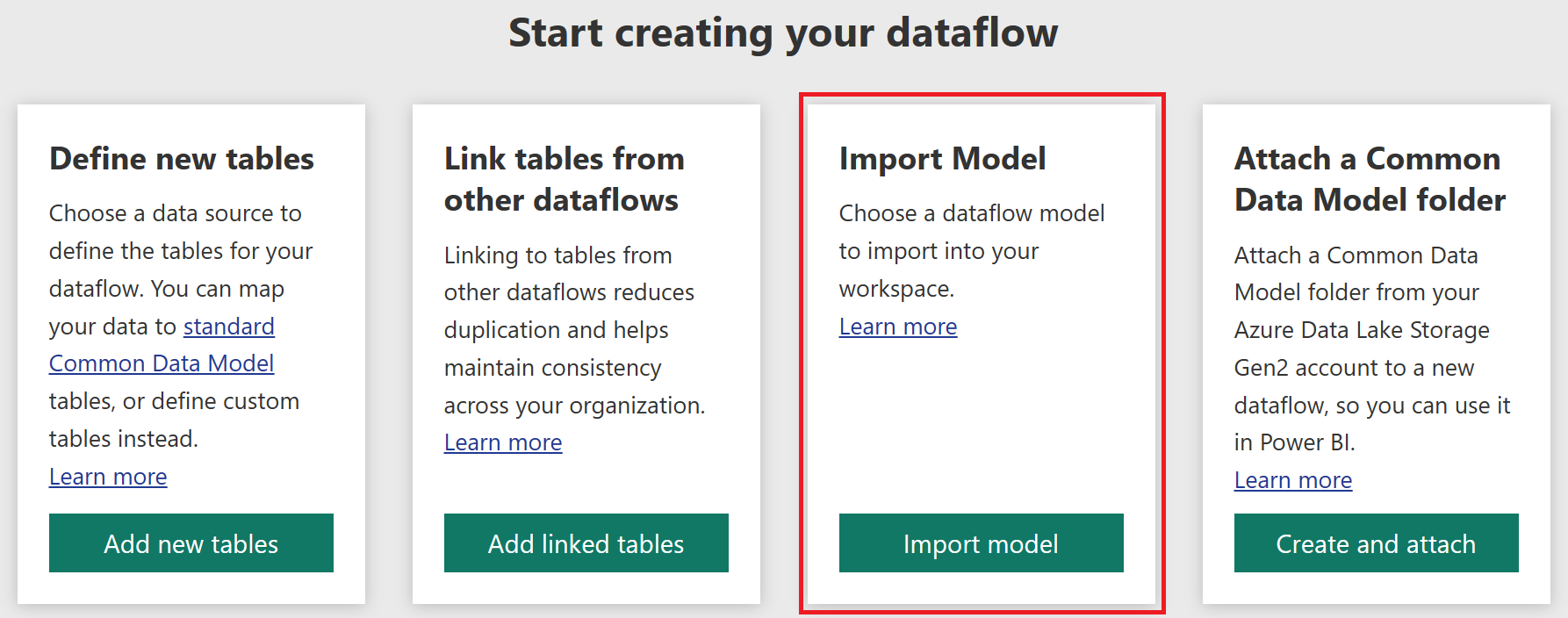 Overfør et dataflow til et andet arbejdsområde eller miljø.