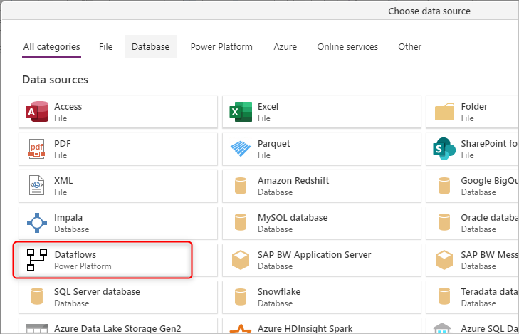 Forbind til data for et analysedataflow.