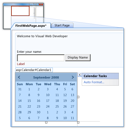 Calendar control in Design view