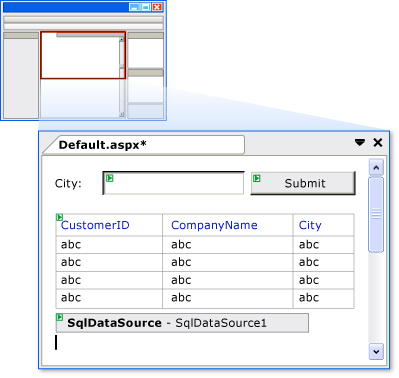 Data filter page in Design view