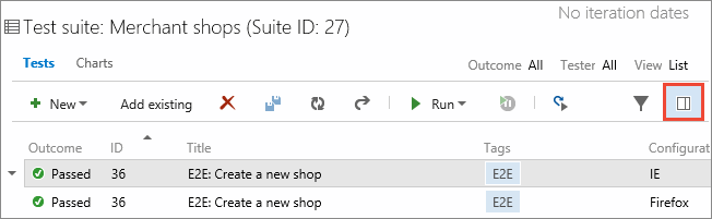 From test suite, select test case. On toolbar, click test details icon to view the test details pane