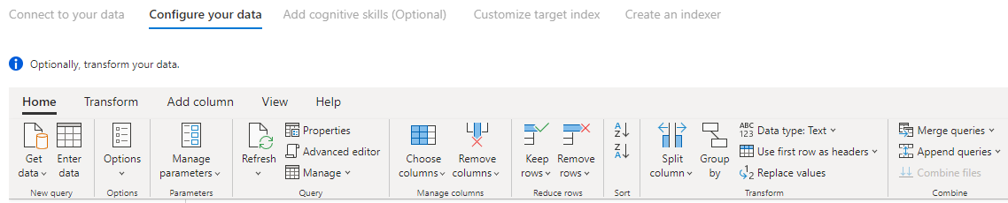 Screenshot of Transform your data page.