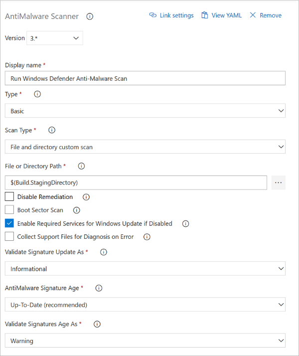 Configuring the Anti-Malware Scanner build task