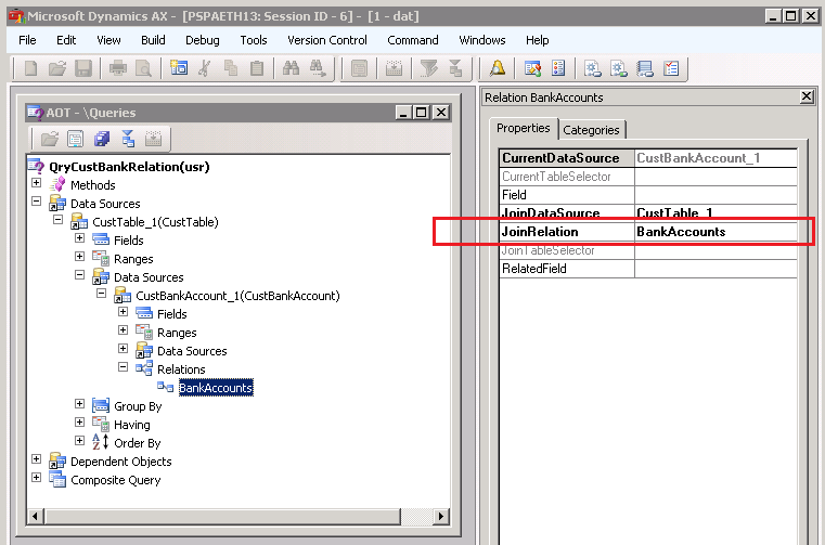 The JoinRelation property on a query relation