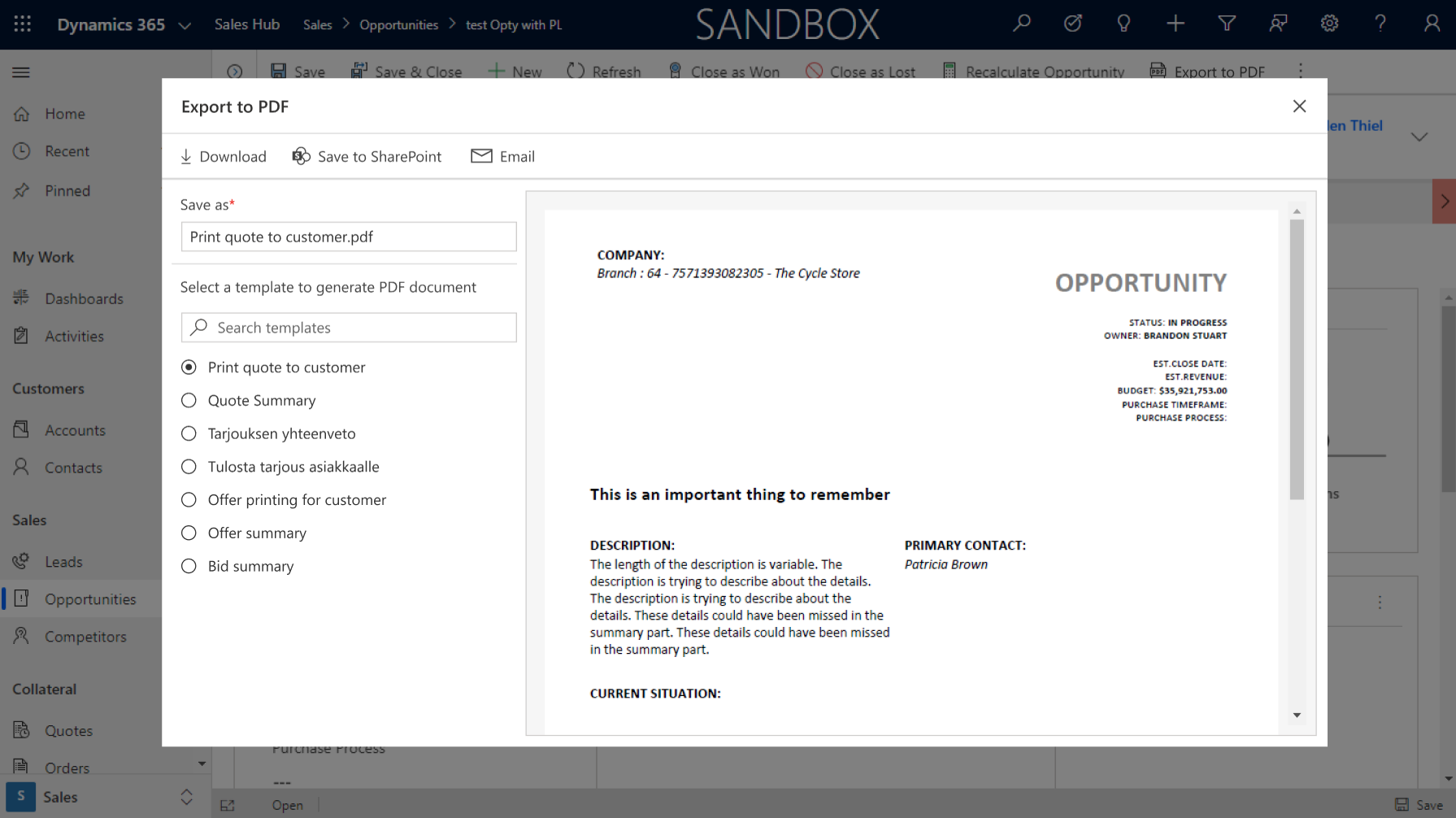 Generere PDF-filer til salgsposter