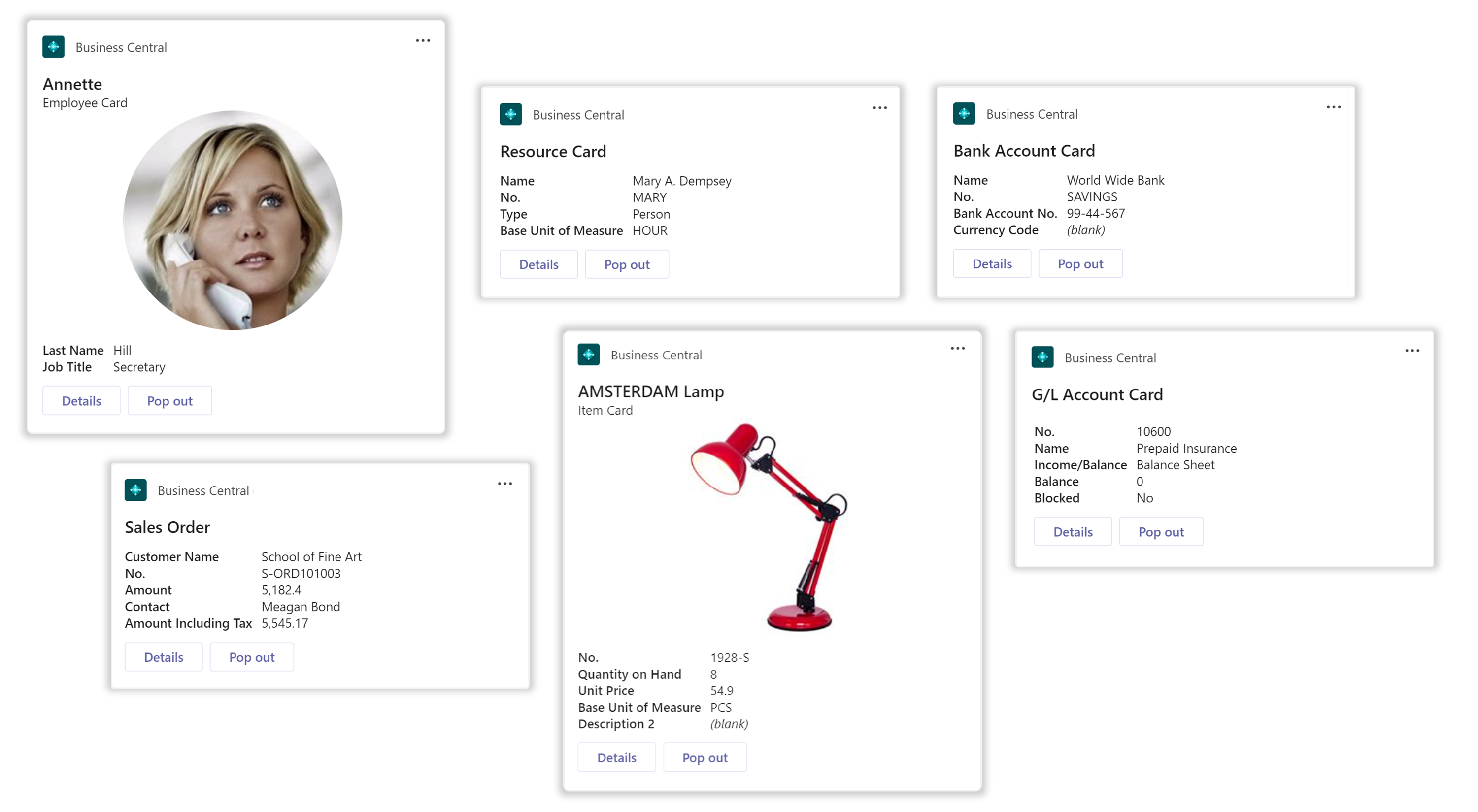 En række Microsoft Teams-kort