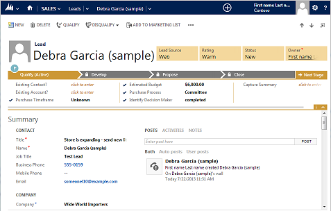 Salgsformular i Dynamics CRM