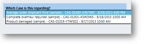 Resultater af forespørgsel i en dialogboks i Dynamics CRM