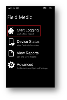 Field Medic: Vælg Start logging