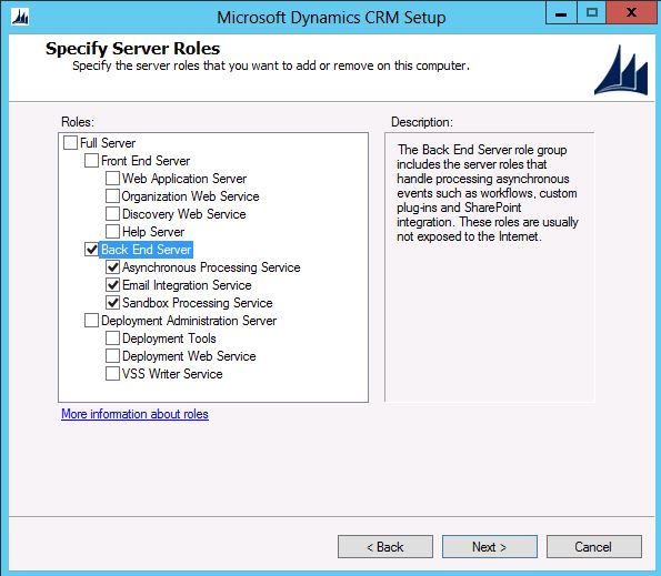 Back end-serverroller i Dynamics CRM