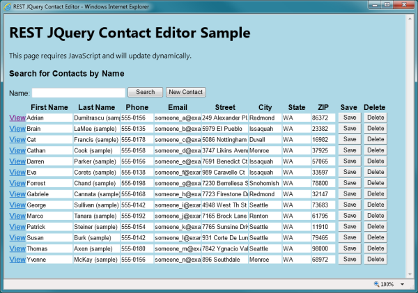 Eksempel på REST JQuery-kontakteditor