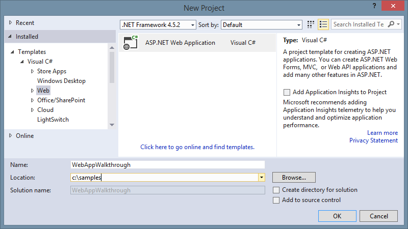 Opret webprogram i Visual Studio