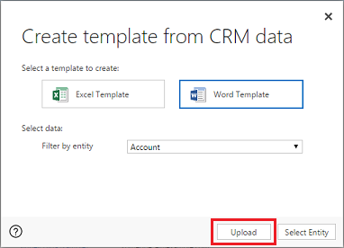 Klik på Overfør for at overføre skabelonen til Dynamics 365