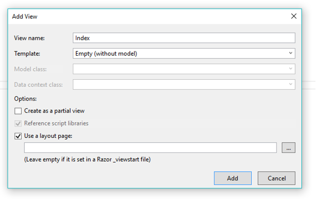 MVC Add View Dialog