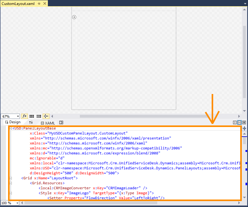 Opdatere XAML-koden for det brugerdefinerede panellayout