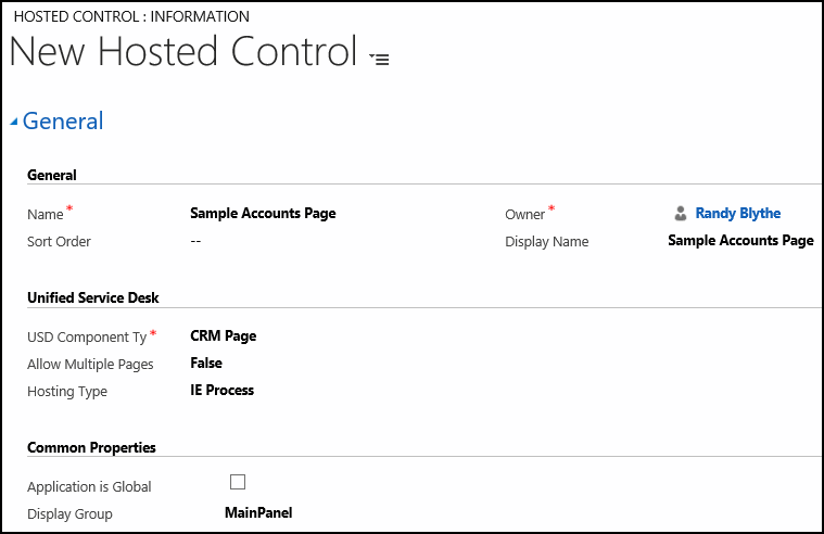 Nyt tilknyttet kontrolelement i Unified Service Desk