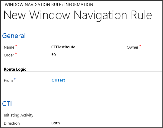 Ny regel for vinduesnavigation for routing af CTI-hændelse