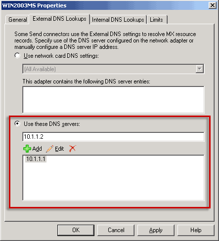 External DNS lookups set to use specific servers