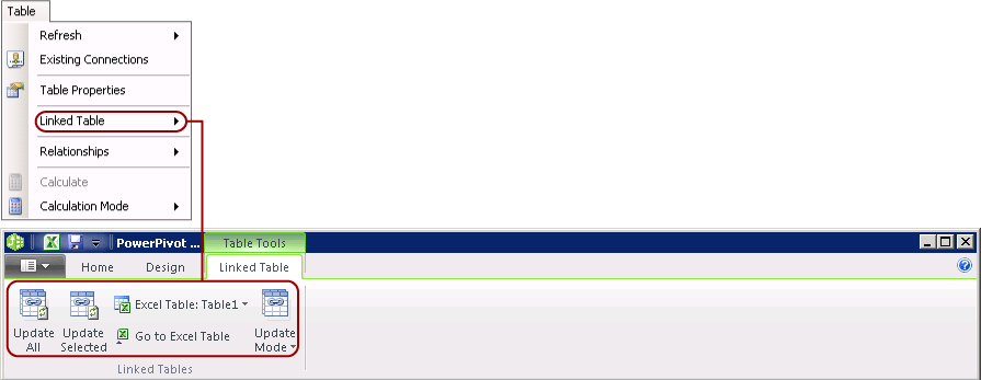 Mapping the Linked Tables tab to Windows XP menus