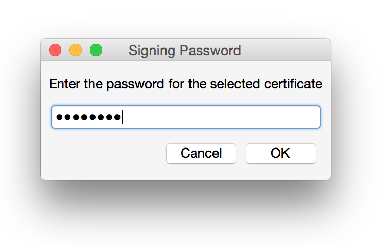 Enter certificate password