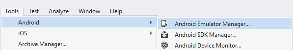 How to launch the Android Emulator Manager from Visual Studio