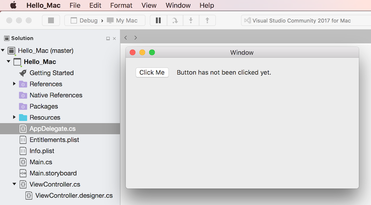 Example of the Hello, Mac app running